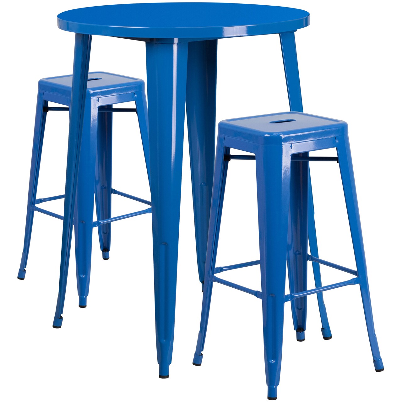 Emma and Oliver Commercial Grade 30" Round Metal Indoor-Outdoor Bar Table Set, 2 Backless Stools